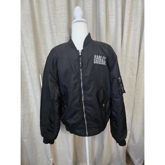 VINTAGE 1990'S Harley-Davidson Men's Black Satin Bomber Jacket Sz Small Logo - Picture 11 of 16